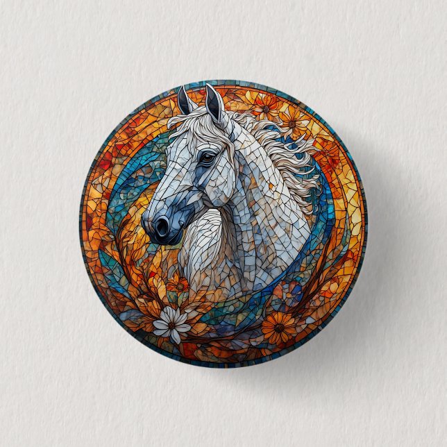 Elegant Horse Stained Glass Portrait Button (Front)