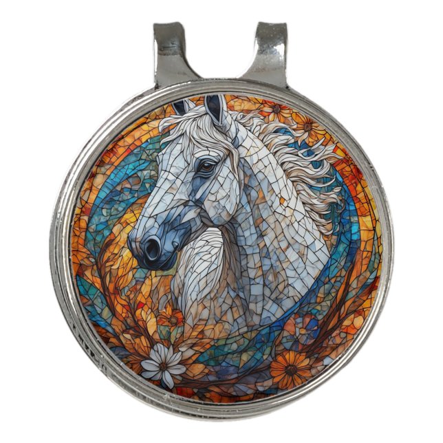 Elegant Horse Stained Glass Portrait Golf Hat Clip (Front)