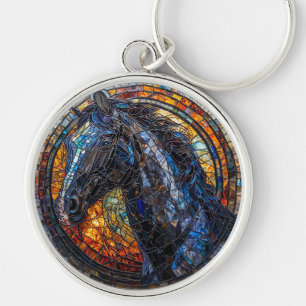 Elegant Horse Stained Glass Portrait Keychain