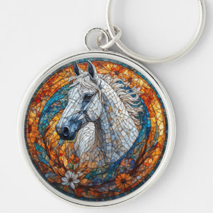 Elegant Horse Stained Glass Portrait Keychain