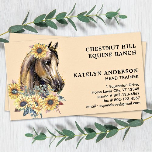 Elegant Horse Sunflower Floral Personalized Equine Business Card