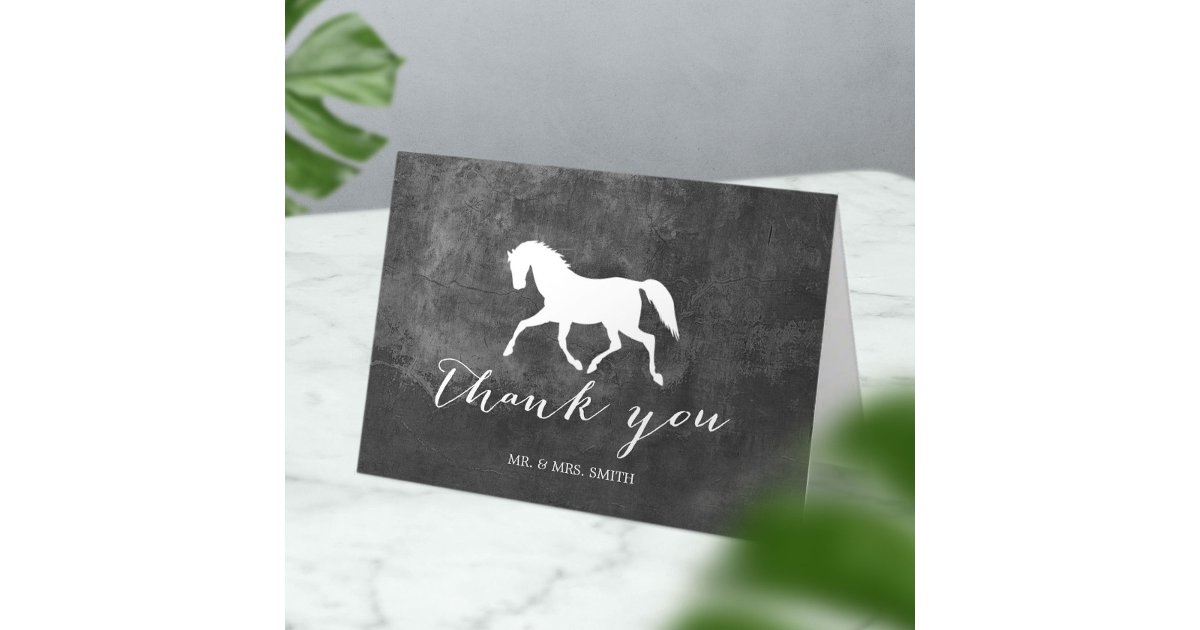 Elegant Horse Wedding Vintage Chalkboard Thank You Card | Zazzle