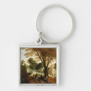 Elegant Horsemen and figures on a path Keychain