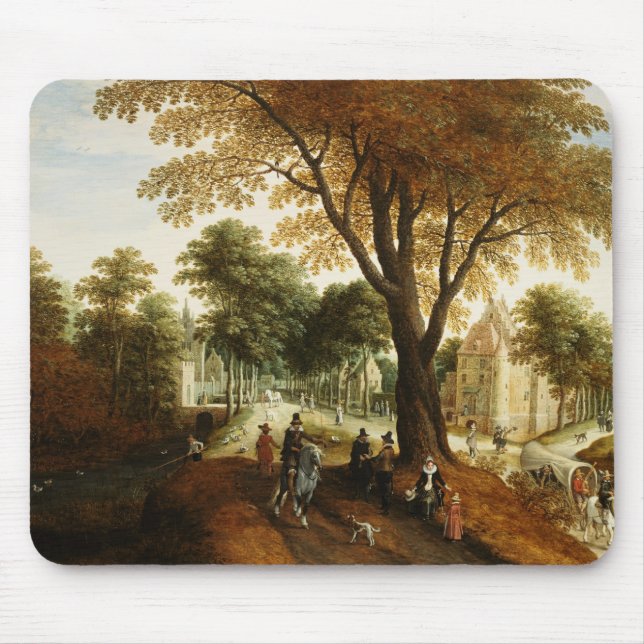 Elegant Horsemen and figures on a path Mouse Pad (Front)