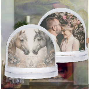 Elegant Horses Add Photo on Back Dome Snow Globe