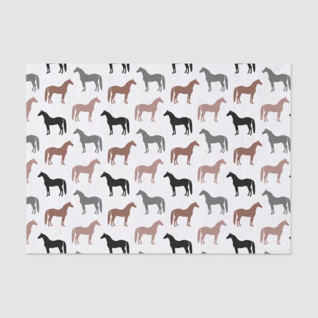 Elegant Horses Brown, Black and Gray Pattern Tissue Paper (Front)