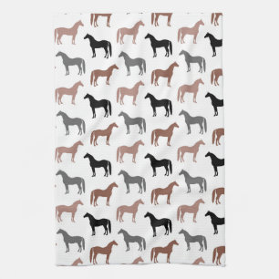 Elegant Horses Brown, Black and Gray Pattern Towel