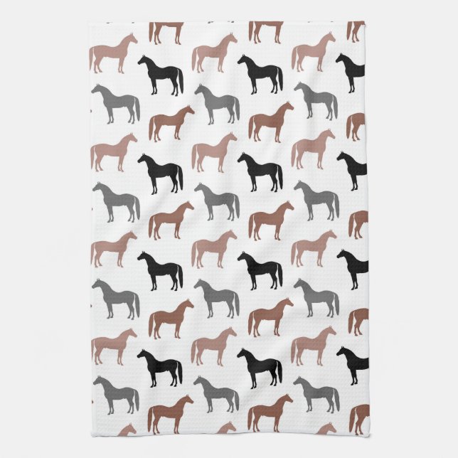 Elegant Horses Brown, Black and Gray Pattern Towel (Vertical)