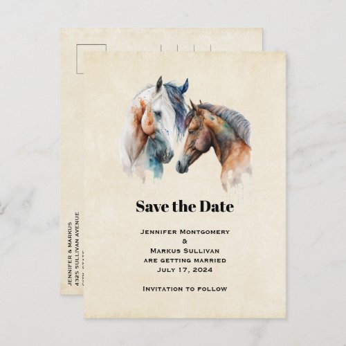 Elegant Horses Western Boho Wedding Save the Date Invitation Postcard
