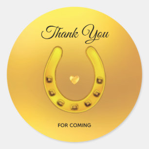 Elegant  Horseshoe & Heart on Gold Thank You Classic Round Sticker