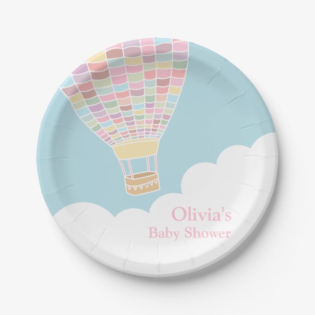Elegant Hot Air Balloon Baby Shower Supplies Paper Plates (Front)