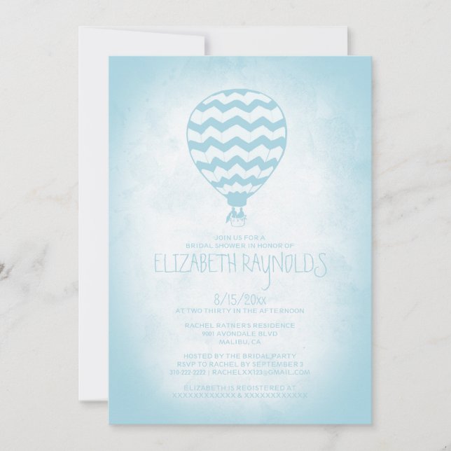 Elegant Hot Air Balloon Bridal Shower Invitations (Front)