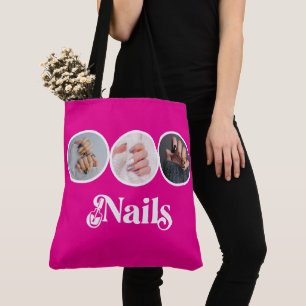 Elegant Hot Pink 3 Photo Nail Stylist Salon  Tote Bag