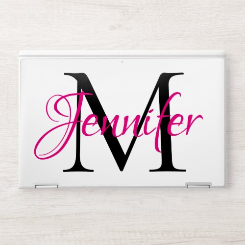 Elegant Hot Pink and Black Personalized Monogram HP Laptop Skin