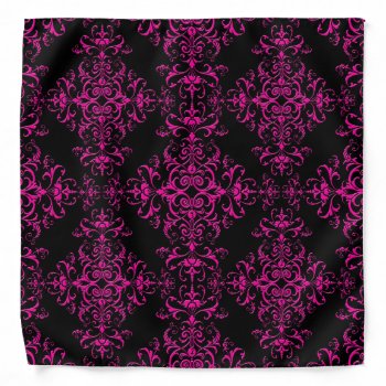 Elegant Hot Pink And Black Victorian Style Damask Bandana by MHDesignStudio at Zazzle
