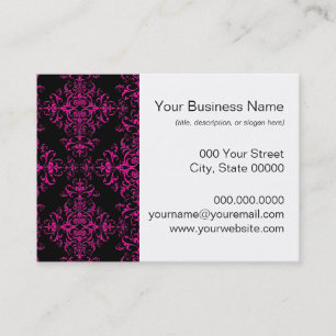 Elegant Hot Pink and Black Victorian Style Damask Business Card