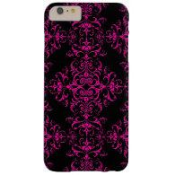 Elegant Hot Pink and Black Victorian Style Damask Barely There iPhone 6 Plus Case