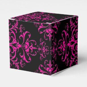 Elegant Hot Pink and Black Victorian Style Damask Favor Boxes