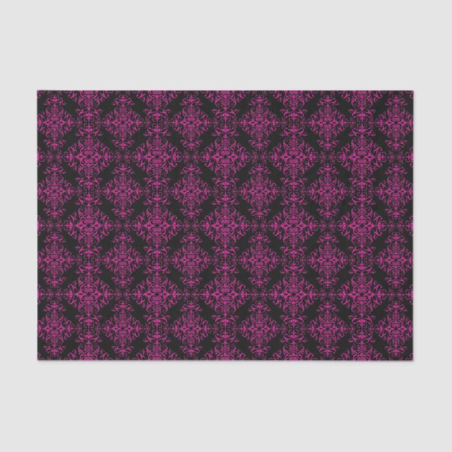 Elegant Hot Pink and Black Victorian Style Damask Tissue Paper (Front)