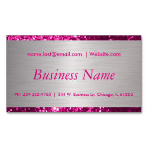 Elegant Hot Pink and Brush Silver Steel Business Card Magnet