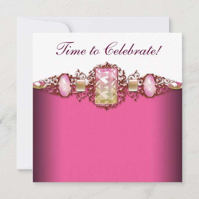 Elegant Hot Pink and Gold Birthday Party Invitation (Front)