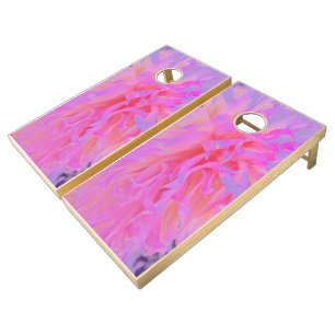 Elegant Hot Pink and Magenta Decorative Dahlia Cornhole Set