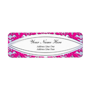 Elegant Hot Pink and Silver Embossed Damask Label