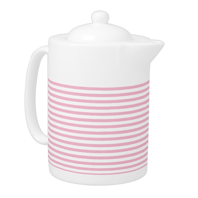 Elegant Hot Pink and White Stripes Teapot (Left)
