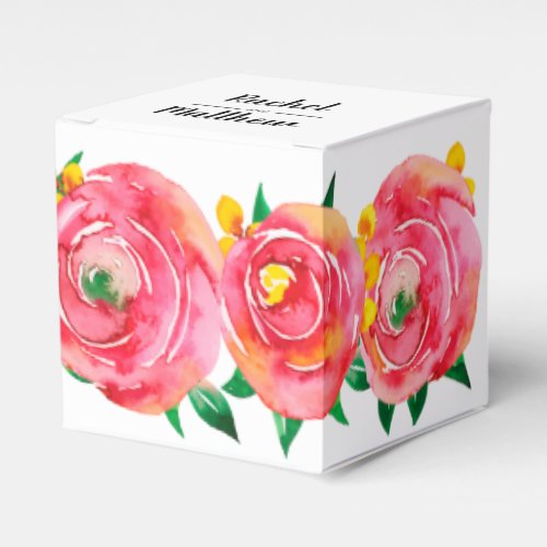 Elegant Hot Pink and Yellow Watercolor Floral Favor Boxes