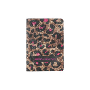 Elegant hot pink animal print glitter your name passport holder