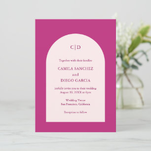 Elegant Hot Pink Arch Modern Wedding Invitation