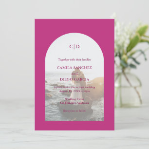 Elegant Hot Pink Arch Photo Modern Wedding Invitation