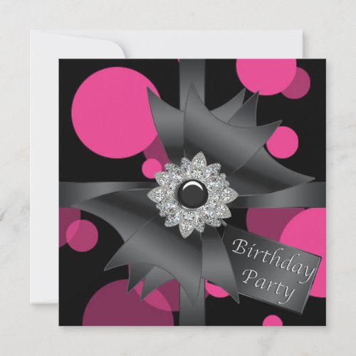 Elegant Hot Pink Black Birthday Party Invitation
