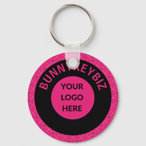 Elegant Hot Pink Black Company Business Logo Name Keychain