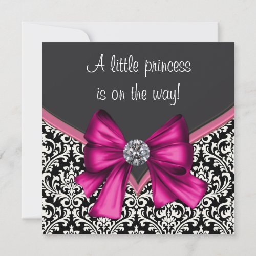 Elegant Hot Pink Black Damask Princess Baby Shower Invitation