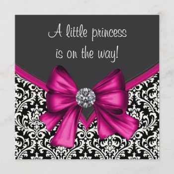 Elegant Hot Pink Black Damask Princess Baby Shower Invitation by BabyCentral at Zazzle