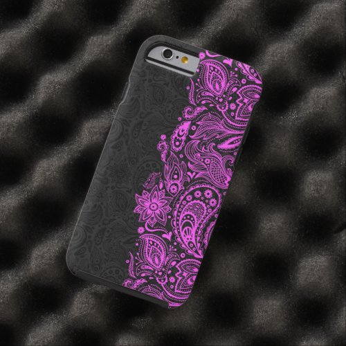 Elegant Hot Pink  Black Floral Paisley Lace Tough iPhone 6 Case