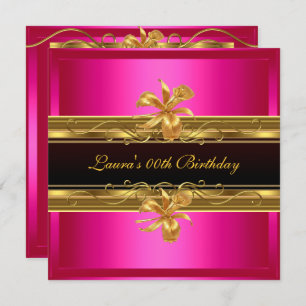 Elegant Hot Pink Black Gold Birthday Party Invitation