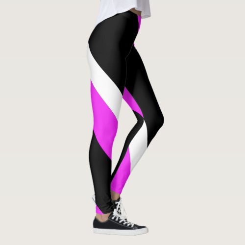 Elegant hot pink black striped pattern leggings