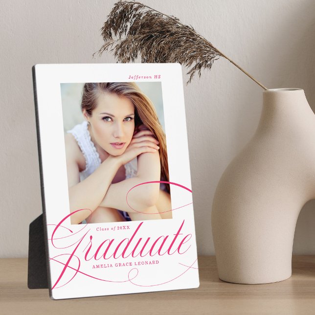 Elegant Hot Pink Calligraphy Graduation Photo Plaque (Creator Uploaded)