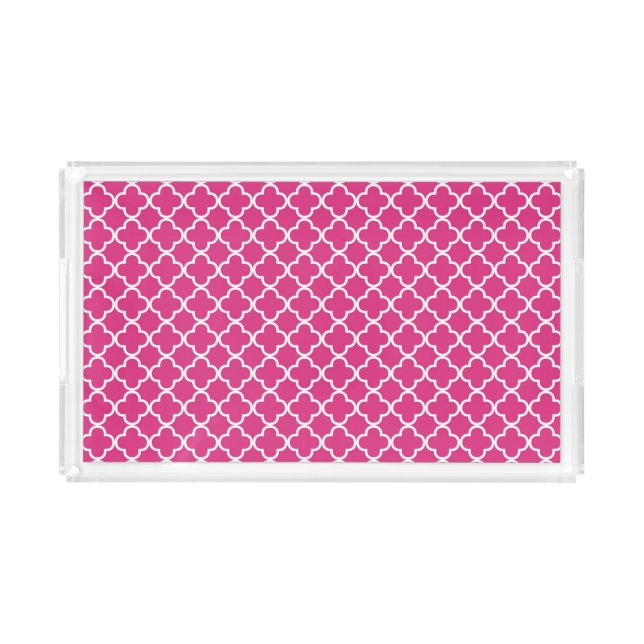Elegant Hot Pink Clover Trellis Pattern Acrylic Tray (Front)