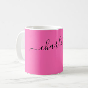 Elegant Hot Pink Color Modern Name Personalized Coffee Mug