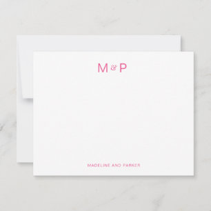 Elegant Hot Pink Contemporary Couple Monogram Note Card
