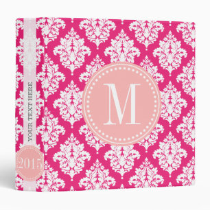 Elegant Hot Pink Damask Personalized 3 Ring Binder