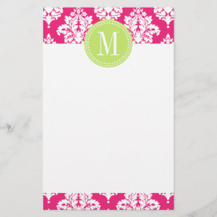 Elegant Hot Pink Damask Personalized Stationery