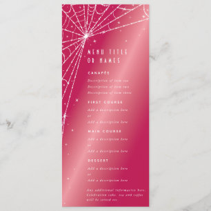 Elegant Hot Pink Diamond Spider Web Flat 4 Course Menu