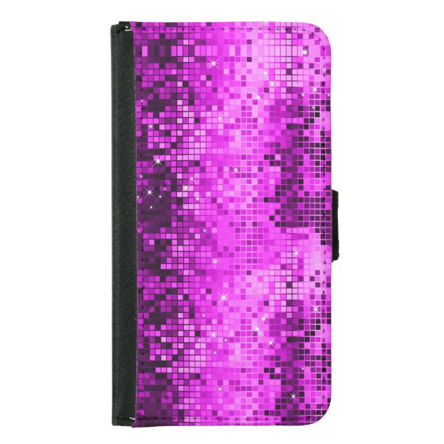 Elegant Hot Pink DiscoBall Glitter & Sparkles Samsung Galaxy Wallet Case (Front)