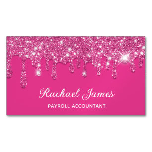 Elegant Hot Pink Faux glitter Drips Online Store Business Card Magnet
