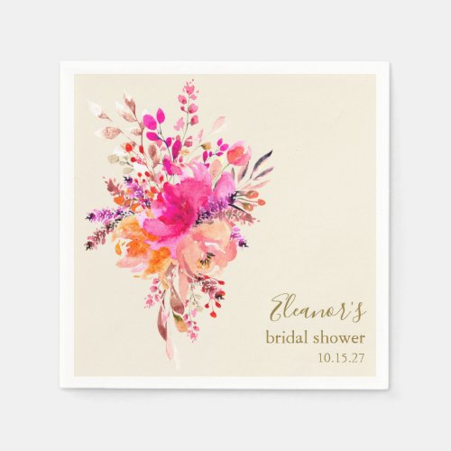 Elegant Hot Pink Floral Bridal Shower Custom Napkins