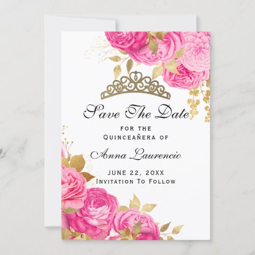 Elegant Hot Pink Floral Quinceanera Save The Date